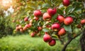 Ripe apple tree in foreground, soft-focus garden Royalty Free Stock Photo