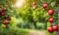 Ripe apple tree in foreground, soft-focus garden Royalty Free Stock Photo