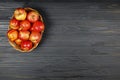 Ripe apples, basket, black background, copy space, food, fruit, Royalty Free Stock Photo