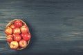 Ripe apples, basket, black background, copy space, food, fruit, Royalty Free Stock Photo