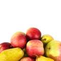 Ripe apples and pears isolated on a white. There is free space for text Royalty Free Stock Photo