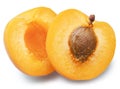 Ripe apricot halves on white background. File contains clipping path Royalty Free Stock Photo