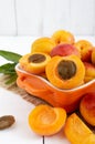 Ripe apricots in a ceramic bowl Royalty Free Stock Photo