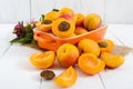 Ripe apricots in a ceramic bowl Royalty Free Stock Photo