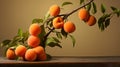 Classic Still Life: Apricots On Branch With Explosive Pigmentation