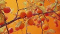 Ripe apricots. many apricot fruits on a tree on orange background. Organic fruits. Healthy food Royalty Free Stock Photo