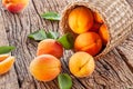 Ripe apricots on old wooden table Royalty Free Stock Photo