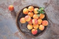 Ripe apricots in a wicker basket Royalty Free Stock Photo