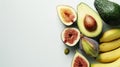 ripe avocado, banana, and figs arranged elegantly, with generous whitespace for accompanying text. Royalty Free Stock Photo