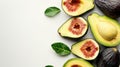 ripe avocado, banana, and figs arranged elegantly, with generous whitespace for accompanying text. Royalty Free Stock Photo