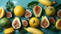 ripe avocado, banana, and figs arranged elegantly, with generous whitespace for accompanying text. Royalty Free Stock Photo