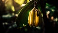 Ripe banana on fresh green leaf, tropical refreshment generated by AI