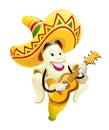 Ripe banana with guitar. Tropical fruit. Cinco de Mayo Mexico holiday. Vector illustration.