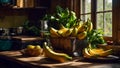 Ripe bananas healthy in the itchen tropical food diet snack fruit fresh bunch