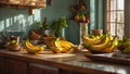 Ripe bananas healthy in the itchen tropical food diet snack fruit