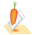 Ripe beautiful carrots. Vegetables grate on the grater. Preparation of tasty, healthy, healthy food. Vector illustration