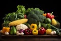 Ripe beautiful tasty vegetables on a dark banner background. Healthy food concept, harvest