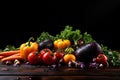 Ripe beautiful tasty vegetables on a dark banner background. Healthy food concept, harvest