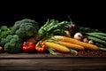 Ripe beautiful tasty vegetables on a dark banner background. Healthy food concept, harvest