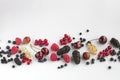 Ripe berries of blueberries, raspberries, gooseberries, red and yellow currants Royalty Free Stock Photo