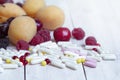 Ripe berries. Vegetarian food. Nutritional supplements. Fresh vitamin nutrition. Natural food. Detox diet. Body care