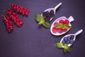Ripe berry in a white dish - blackberries, raspberries, blueberries and red currants Royalty Free Stock Photo