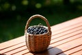 Ripe black currant berries in a basket Royalty Free Stock Photo