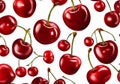 Illustration of red cherries pattern on white background.