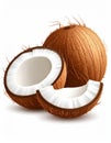 Ripe Brown Coconuts with White Flesh on White Background Royalty Free Stock Photo
