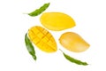 Bunch mango fruits with leaf isolated white background