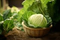 Ripe cabbage in basket. Generative AI