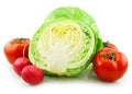 Ripe Cabbage, Radishes and Tomatoes Isolated