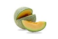 Ripe cantaloupe melon cut slice isolated on white background With clipping path Royalty Free Stock Photo