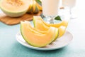 Ripe cantaloupe slices on a plate Royalty Free Stock Photo