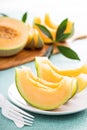 Ripe cantaloupe slices on a plate Royalty Free Stock Photo