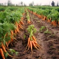 Ripe carrots growing on field