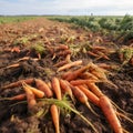 Ripe carrots harvested at a vegetable farm.