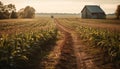 Ripe cereal plants in idyllic rustic meadow generated by AI