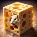 Ripe cheese with holes, a mouse that has turned into cheese