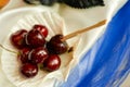 Ripe cherries arraged into a seashell Royalty Free Stock Photo
