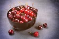 Ripe cherries in black bowl Royalty Free Stock Photo