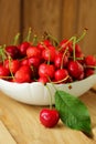 Ripe cherries in a bowl