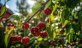 Ripe cherries dangling temptingly from the branches of a cherry tree in a vibrant garden Royalty Free Stock Photo