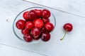 Ripe cherries in a glass bowl on a white background Royalty Free Stock Photo