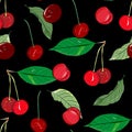 Ripe cherries seamless pattern. Summer berry background Royalty Free Stock Photo