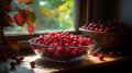 Ripe Cherries on a Sunlit Table