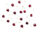 Ripe cherry berries pattern isolated on white background, top view Royalty Free Stock Photo