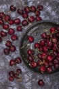 Ripe cherry on a black plate Royalty Free Stock Photo