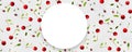 Ripe cherry pattern with circle frame on white background