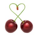 Ripe cherry with stems in the shape of a heart (isolated) Royalty Free Stock Photo